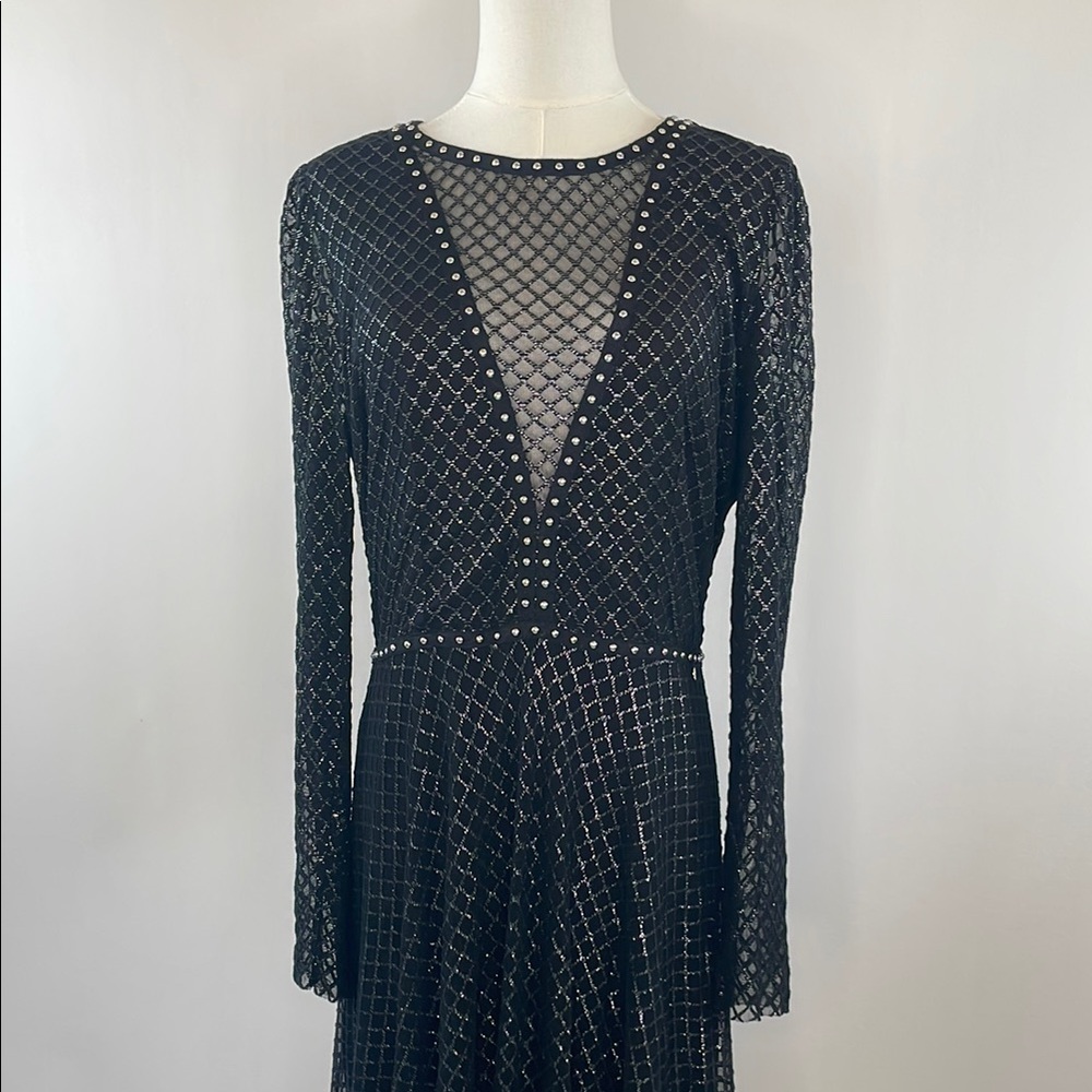 NISSA Black Printed Tulle Midi Dress US 10 - Picture 6 of 14